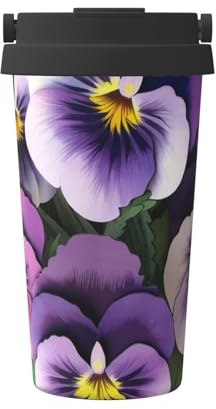 EVIUS Insulated Coffee Mug,500ml Travel Mug, Portable & Reusable Coffee Cup Travel Mug for Office Cups,Spill Proof Coffee Mug with Lid,Pansies Flower Stainless Steel Insulated Coffee Mugs