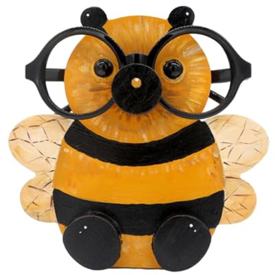 RZXBB Brillenhalter Tier - Brillenständer Aus Holz - Lustige Handgeschnitzt Tierform Sonnenbrillenhalter Brillenablage - Gläser Display Aufbewahrung Geschenk Für Schreibtisch Home Office Deko (Biene)