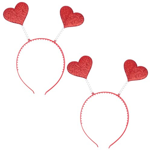 2 Stück Rot Herz Haarband für Valentinstag,Glitzer Herz Haarband Haarreif Rot Haarschmuck Herzchen für Valentinstag Hochzeit Geschenk Dekoration
