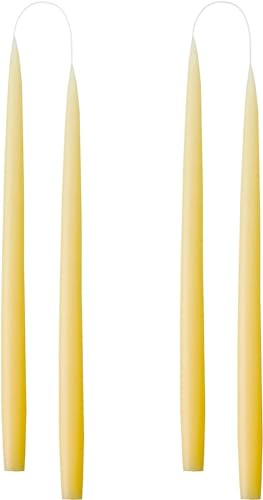 Kunstindustrien® Taper Candles, Set of 4, 13.8 – Made in Denmark, Long Burning Candles 15h, Unscented & Smokeless Candlesticks – Elegant Tall Candles for Weddings Dinners & Home Decor (Pastel Yellow)