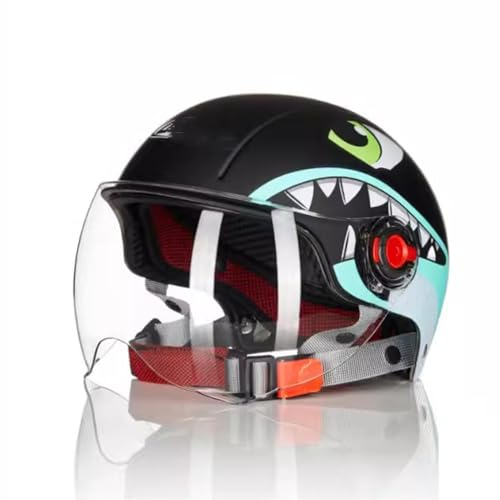 QJWMatic Kinder Motorrad Halbhelm Jungen Mädchen Retro 3/4 Jethelm Mit Visier Moped Jet Kinderhelm Für 3-7 Jahre Alt C,50-55CM