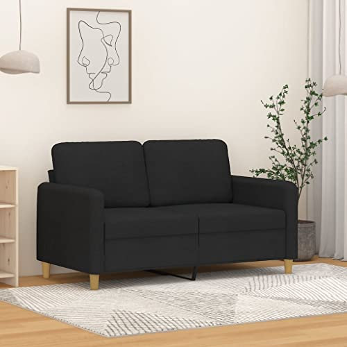 Willood 2-Sitzer-Sofa Loungesofa Couch mit Armlehnen Rückenkissen, Wohnzimmersofa Designsofa Metallgestell, Sitzmöbel Zweisitzer,Mehrsitzer-Sofa, Schwarz 120 cm Stoff