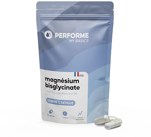 Magnésium Bisclycinate + Taurine - Stress et Fatigue - 60 gélules végétales - 1 mois de cure - My Basics Performe
