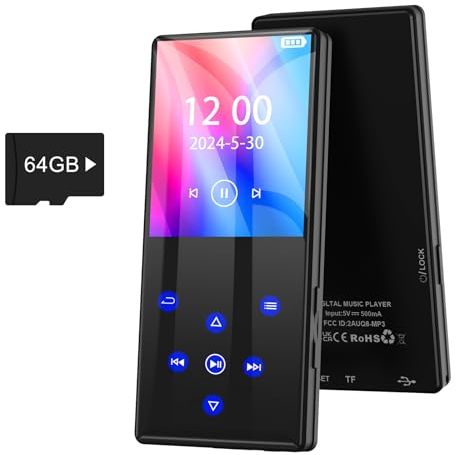 Gueray 128GB Lecteur MP3 avec Bluetooth Lecteur de Musique Numérique Portable avec Son HiFi Haut-Parleur Intégré Support Radio FM Enregistreur Vocal Ebook Carte TF