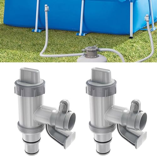 Wartungshahn/Absperrhahn für Pools mit 32mm 38mm Schlauchanschluss, Pool Schlauchadapter mit Schlauch Halter, Pool Zubehör für Oberirdische Pools und Poolpumpen (2 Stück)