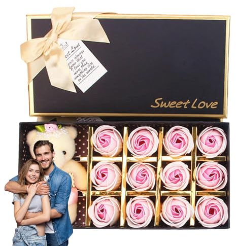 Générique Barattolo di sapone da bagno profumato petali di fiori, scatola regalo di fiori di barra di sapone | Barra di sapone a forma di petali in confezione regalo 12 | confezione regalo di barra di