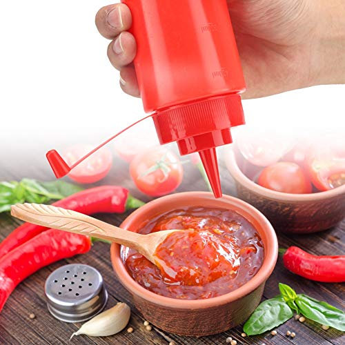 TIKATARER Gewürz-Quetschflaschen, Quetschflaschen für Flüssigkeiten, Quetschflaschen für Saucen mit Abnehmbarem Deckel, 460 Ml, 10 Stück, PE-Gewürz für Soße, Öl, Sahne, Essig (Rot)