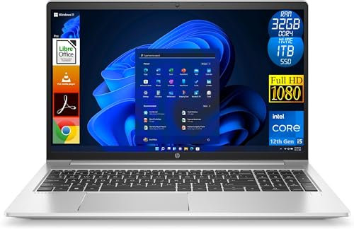 HP ProBook G9 450 Laptop, CPU Intel Core i5 12th Gen, Iris Xe Graphics, 32GB RAM DDR4, 1TB (1000GB) NVMe SSD, Windows 11 Pro, Display Laptop 15.6 Full HD IPS, Portatile Pronto all'Uso
