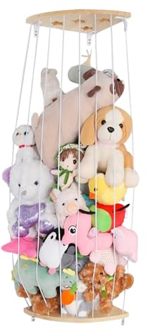 Kuscheltier Aufbewahrung, Stofftier Aufbewahrung, Hängend Aufbewahrungsregal für Plüschtiere aus Holz mit Sternmuster,Ecke Kinderzimmer Deko für Kinderzimmer Spielzimmer Schlafzimmer Organizer (Weiß)