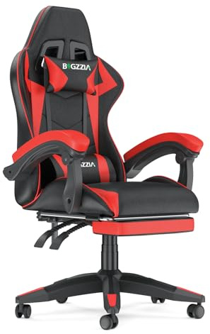 Racingreat Ergonomischer Gaming Stuhl mit Fußstütze (Rot) | PC Stuh mit Footrests, Kopfstütze Lendenkissen, 90°-155° Neigung und Höhenverstellung, Junge Erwachsene Büro Pause