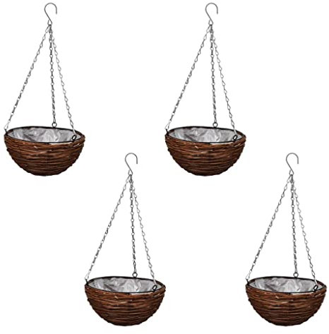 Furniture Select Lot de 4 paniers ronds en osier avec doublure et chaîne