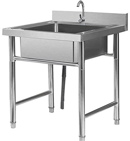Station d'évier d'extérieur 50/60 cm à poser sur pied, double vasque, extra épais, en acier inoxydable 304, idéal pour garage, restaurant, cuisine, durable et facile à nettoyer
