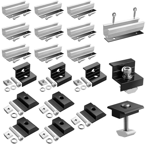 GETLITOOL Solarmodul Halterung 4 Module Set, Solarpanel Halterung - 12CM Alu Montageschiene, Verstellbare Klemme Kit für 30-35MM Dicke Module PV halterung für Flachdach Trapezblech Ziegeldach