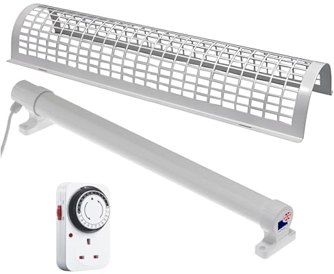 Morris 4ft Tube Heater Set with 24-Hour Mechanical Timer Plug & Safety Guard - 240W Powerful Tubular Heater for Garages, Sheds & Spaces - IP55 Rated, Easy Fit Brackets