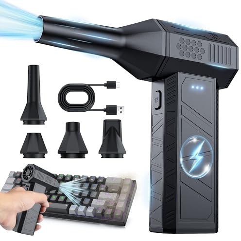 Compressed Air Duster - Electric Air Duster with Brushless Motor, Rechargeable Air Duster, 3-Speed Cordless Blower for Keyboard, Computer, Car & Home – High-Power, Reusable & Portable