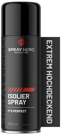 Sprayhero Isolierspray weiß 400ml Isolierfarbe Isolierweiß - extrem schnelle Trocknung & immense Deckkraft, greift Styropor nicht an - Absperrung von Wasserflecken, Nikotin, Bitumen, Asphalt SP.7