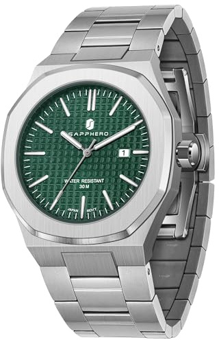SAPPHERO Herren Uhren Edelstahl-Quarzuhr für Herren Wasserdicht Datumsanzeige Modische Business-Armbanduhr Geschenk für Herren