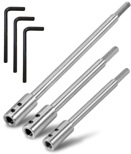 Sctecoau Forstner Bit Extension for 3/8Inch Round Shank, High-Carbon Steel Wood Spade Drill Bit Extender 3PCS