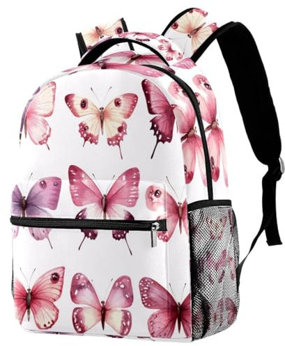 Travel Lightweight Rucksack, Cute Pink and Lilac Butterflies Casual Teenage Laptop Schoolbag Medium Size