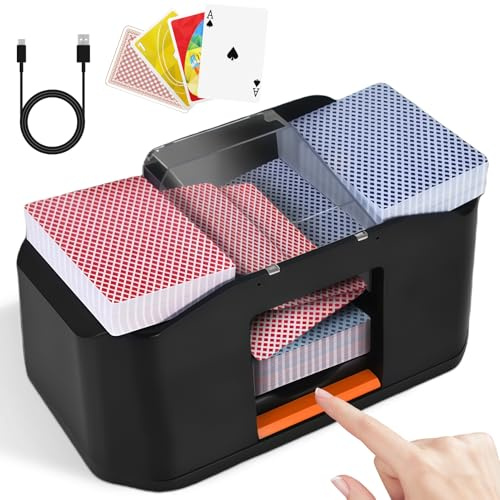 Kartenmischmaschine Elektrische,Kartenmischer Elektrische für 1–2 Decks, 2000 mAh Wiederaufladbarem Akku, Geräuscharm, Mischmaschine Karten für Poker UNO Blackjack Skip-BO Phase 10 Texas Hold'em