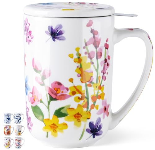 GBHOME Tea Mug with Infuser and Lid, 530ml Large Ceramic Loose Leaf Cup, Microwave, Dishwasher Safe Steeping Mug, Perfect for Tea Lovers