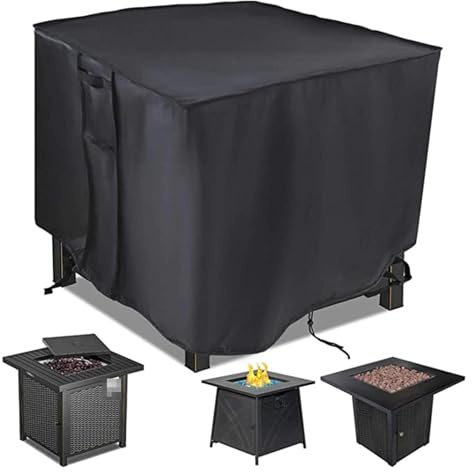 Square Fire Pit Cover, Waterproof Heavy Duty Gas Firepit Table Cover, Outdoor Garden Patio fireplace covers, Outside Patio Furniture Covers (44in*44in*25in)