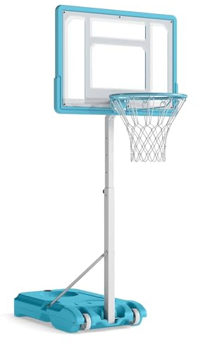 GYMAX Swimming Pool Basketball Hoop, 143-171cm Height Adjustable Poolside Basketball Goal System with Wheels and Fillable Base, Outdoor Indoor Portable Basketball Net Set for Kids Teens Adult