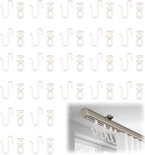 Flexible Curtain Tracks Set - 24 Pairs Shower Curtain Hooks for Glider Rail Track S-Shaped Drapery Hooks with Quiet Plasic Roller Hanging Rail Glider Rollers for Bathroom and Ceiling