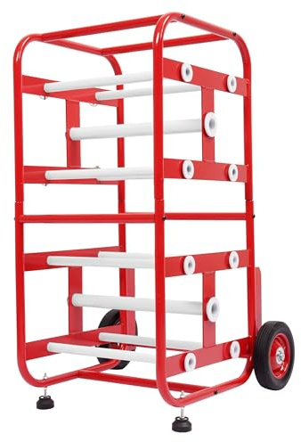 Reniecy Wire Spool Rack Cable Caddy Cart Transportable Spool Wire Rack Dispenser with Wheels Multiple Axle Cable Holder & Distribution Efficient Work for Electrical Industrial Retail Red+White Steel