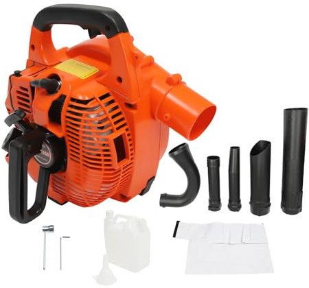 Soffiatore per foglie a benzina, 25,4 CC, 2 tempi, 7000 giri/min, con tubi di soffiaggio e sacco da raccolta 1,2 l, capacità del serbatoio del carburante, soffiatore a foglia di benzina