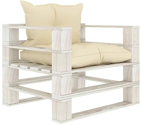 Holamys Garten Palettensofa mit Kissen, Cremefarbenes Kiefernholz Loungesofa, 80x67,5x60,8 cm, für Terrasse, Garten, Wohnzimmer, langlebiges Outdoor Möbel
