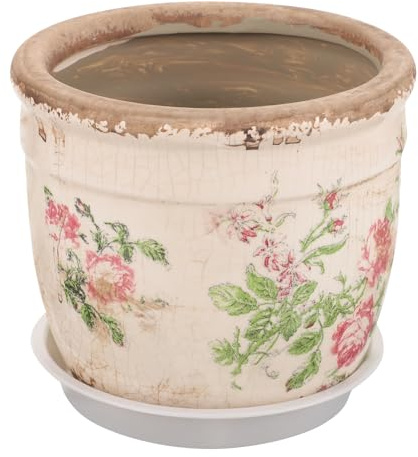 SEWOART Maceta de Cerámica Pequeña Estilo Vintage Diseño de Rosas en Color Rosa Tipo Cuenco Agujero de Drenaje Adecuado para Plantas Suculentas y Decoración Interior y Exterior