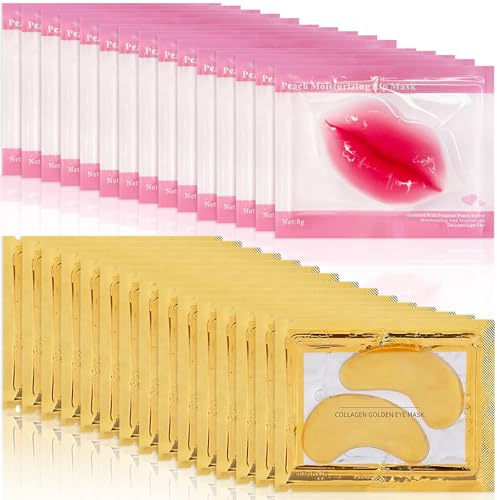 15 Paires Patch Yeux Collagène or 24k & 15 Pcs Masque pour Les Lèvres en Cristal, Masque pour Les Yeux Contre les Cernes Poches Rides Cercles Foncés Puffiness, Patch Lèvres Nourrissant Hydratant