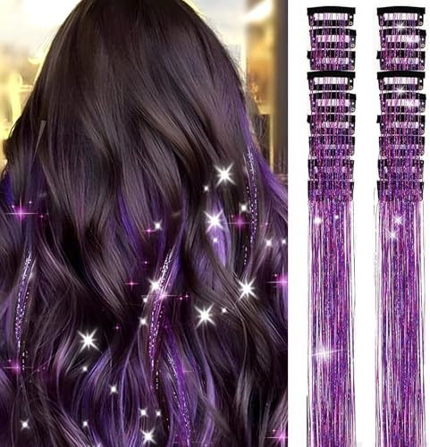 18 ciocche di capelli con glitter lilla, adatte per giochi di ruolo di ragazze, feste, compleanni, Natale, 50 cm