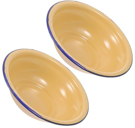 Abaodam Zuppiera Smaltata 2 Pezzi, Ciotole in Metallo Bordo Arrotondato, Bacinelle per Mescolare Insalata e Servire Frutta, Lavabi Smaltati per Cucina Vintage