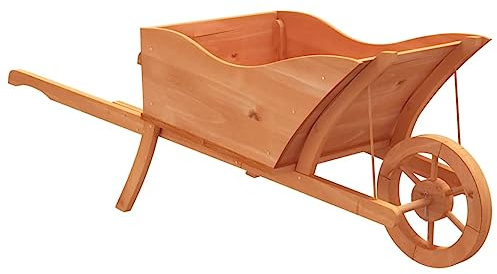 Fioriera carriola in legno di abete massiccio 128 x 45,5 x 43 cm, fioriera esterna con ruota e maniglie, fioriera decorativa con fori di drenaggio per piante, verdure