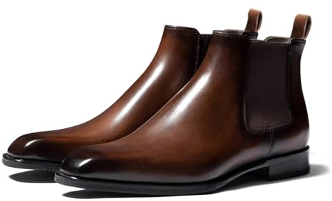 LMUIPMAA Hombre Botas Chelsea Botas De Tobillo De Negocios De Alto Casual | Botín casual de cuero sintético para trabajo y negocios, de caña alta, sin cordones, con tacón bajo apilado
