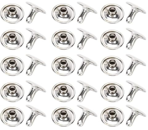 Jiawu 200 Set Dubbelkåpsnit för Läderhantverk, Rund Spikjärn Jeansknapp för Skor Väskor Kläder, 12x10 Mm (järn)
