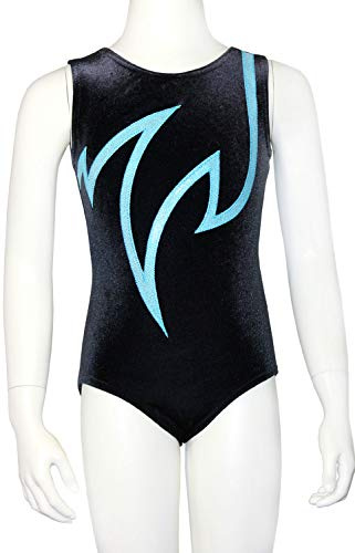GymStern Turnanzug Java Basic Nicki Samt & Glitzerlycra Mädchen Gymnastikanzug kurzarm Kinder Turnbody ärmellos Turntrikot Schwarz/Türkis