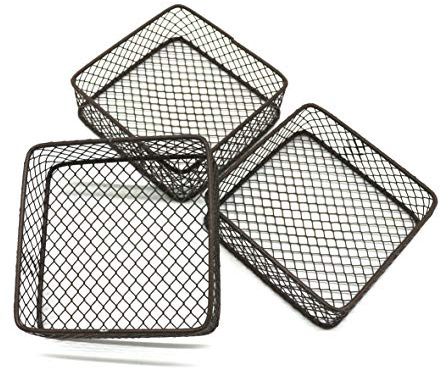 CVHOMEDECO. Mini Metal Wire Storage Baskets Desks & shelves Organizer Trinkets Container, Great for Store Spices, Gifts or Giving. Set of 3. (Square Rusty)