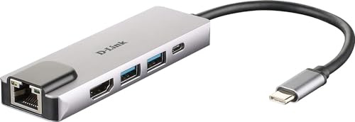 D-Link DUB-M520 USB Typ C Hub 5 in 1 USB C Adapter mit HDMI 4K und 1080p, 2X USB3.0/USB2.0, 1x USB C bis 60 W zum Laden und für Daten