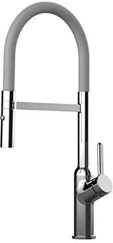 Rubinetto miscelatore design lavello cucina fontana professionale chef canna grigia movibile e doccia due getti staccabile