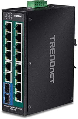 TRENDnet, TI-PG162, Commutateur Rail DIN Gigabit Industriel Non géré à 16 Ports, 14 Ports POE Gigabit, 2 emplacements SFP Gigabit, capacité de Commutation 32 Gbit/s, IP30