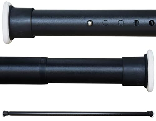 CURTAIN LAND - Asta telescopica per tenda da doccia estensibile senza perforazione, 310 - 360 cm, in acciaio al carbone, nero, con asta a tensione per capi, bagno, finestra, cucina e armadio