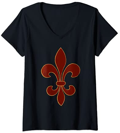 Damen Lilien-Lilien-Symbol, New Orleans und Mardi Gras Fans T-Shirt mit V-Ausschnitt