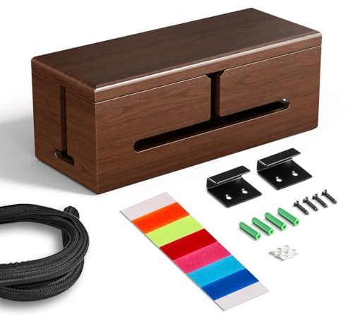 HomeBliss Large Cable Management Box-Stylish Wire Organizer, Wire Concealer and Wire Management Box-Wire Management Box with Protective Sleeve (Brown)
