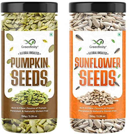GreenFinity Graines de tournesol et de citrouille biologiques pour un cœur sain, un sommeil réparateur, une énergie accrue et une gestion du poids – 300 g