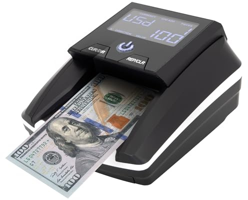 DETECK DT10C Portable Counterfeit Bill Detector Machine, Automatic 4-Way Direction USD & EUR Value Counting, Counterfeit Money Detector UV/IR/MG for Small Businesses (Battery Included)