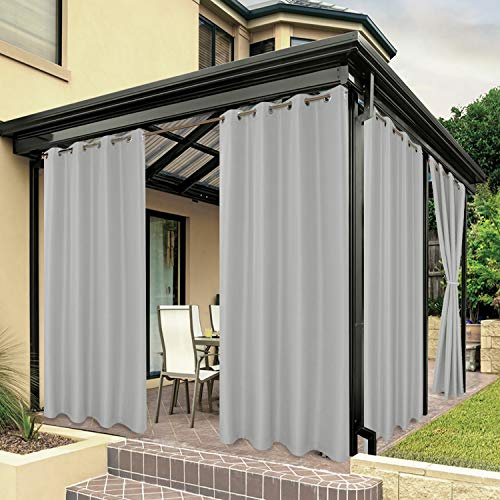 BONZER Waterproof Outdoor Curtains Privacy Screens for Patio Porch Pergola Cabana Sunlight Blocking Privacy Grommet Indoor Curtain Panels for Bedroom Living Room, 1 Panel, 84W x 108L inch, Silver