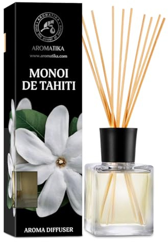 Diffuseur Arôme Monoï de Tahiti 200ml - Diffuseur à Roseau - Parfum Ambiance - Désodorisant - Diffuseur Parfumé Monoï de Tahiti Odeur de Tiare